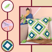 Hand Crafted Embroidered Bohemian Cushion Cover, Set of 1 (16 x16 inches/ 40x40 cm)